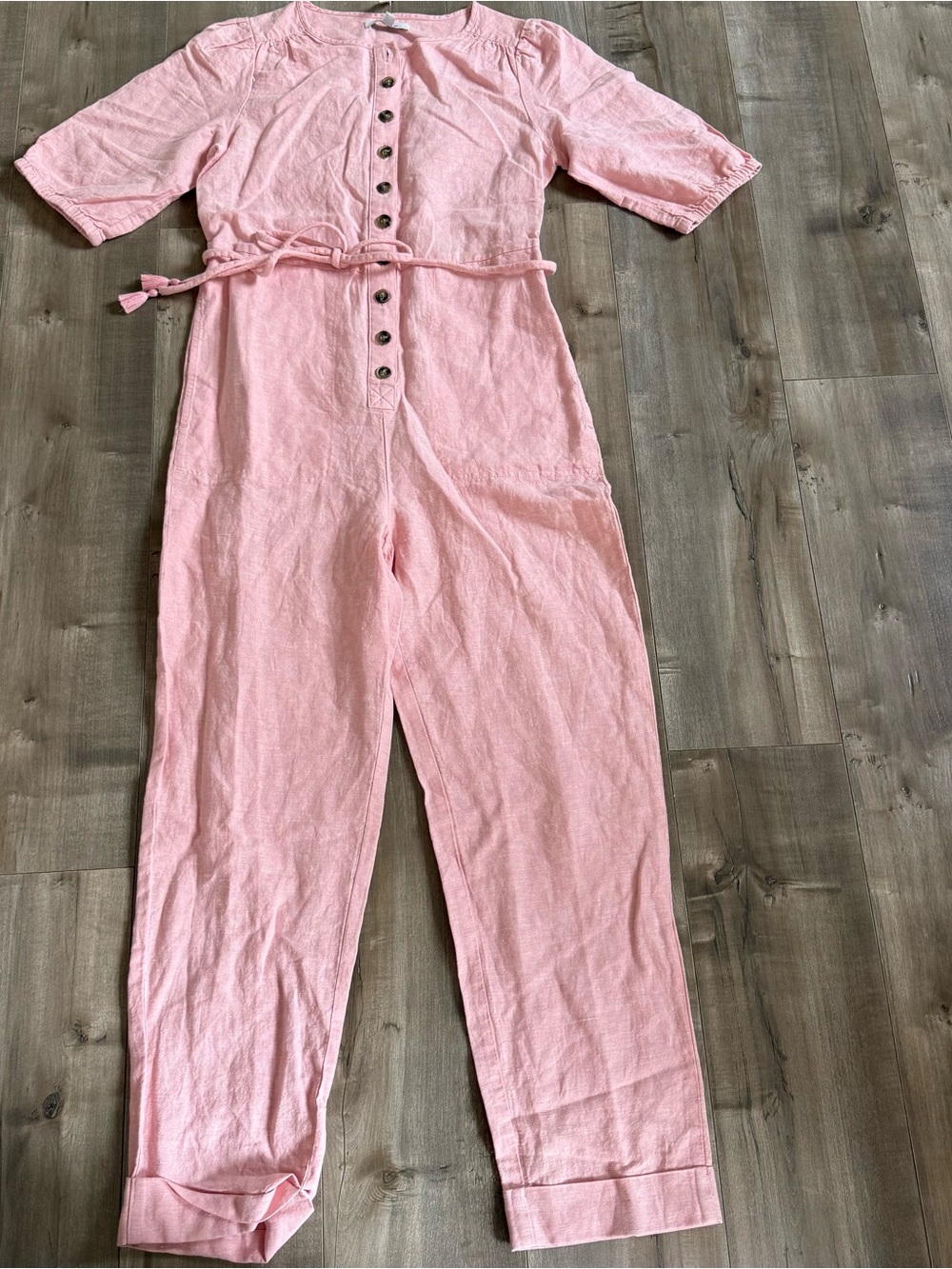 NEW Madewell Jumpsuit Women XXS Linen Cotton Blend Pink Red Utility Half Sleeve